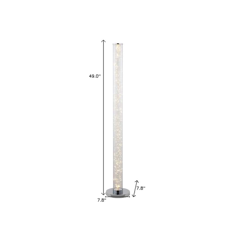 HomeRoots 49" White Metal LED Column Floor Lamp With Clear Acrylic Drum Shade - 7.8X7.8X49
