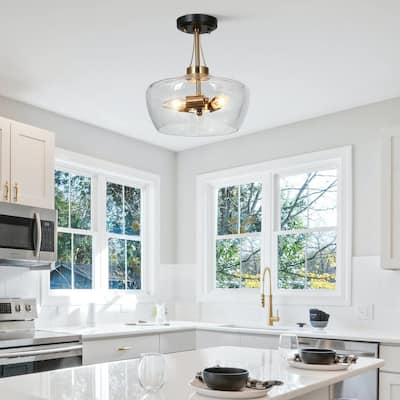 Modern Black Gold Chandelier 3-light - D12" x H12.5"