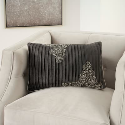 Mina Victory Sofia Beaded Pleated Velvet Indoor Throw Pillow