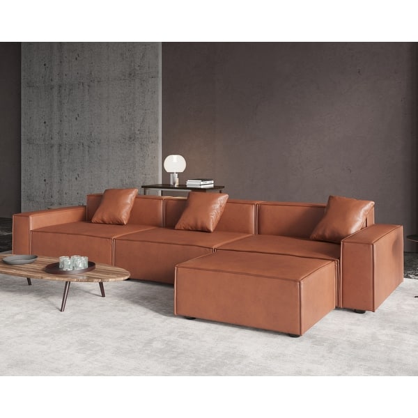 slide 2 of 11, Vegan Leather 6-Piece Sectional Sofa Brown
