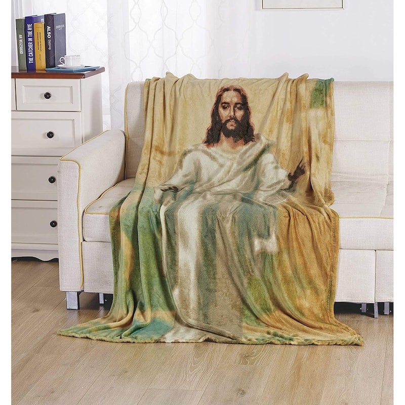 Décor&More Jesus Christ Religious 50" x 70" Oversized Super Soft Microplush Throw Blanket