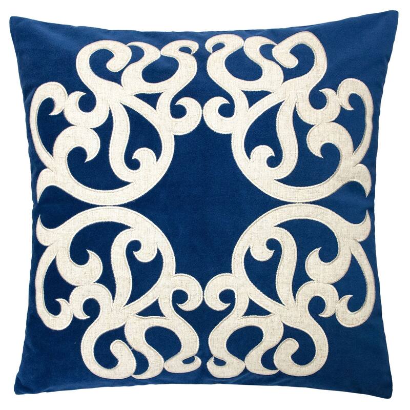 Vintage Vine Pattern Throw Pillow with Velvet Cover 20x20 Inches - Indigo
