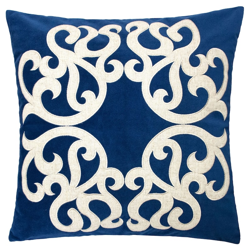 Vintage Vine Throw Pillow Set of 2, 20"x20" Polyester Velvet Cushion Covers with Hidden Zipper - Indigo