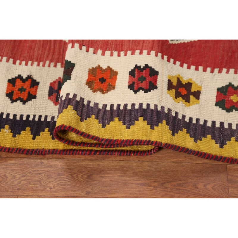 Kilim Qashqai Persian Vintage Rug Hand-Woven Geometric Red Wool Carpet - 4'1"x 6'8"