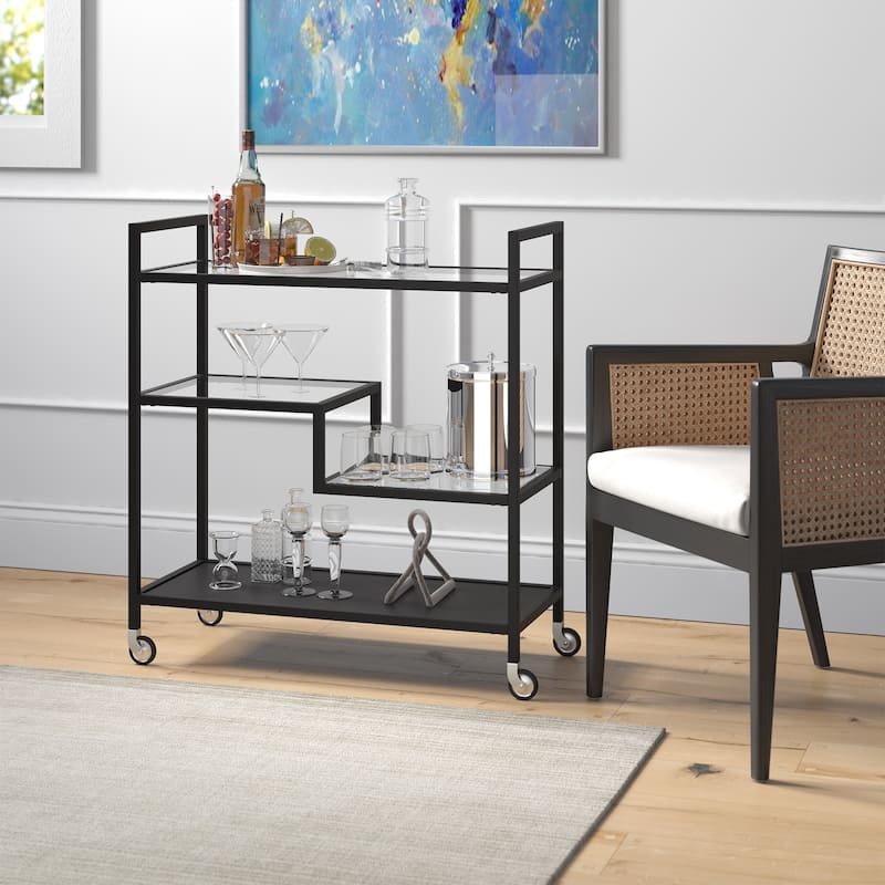 Lovett 33" Wide Rectangular Bar Cart with Glass Shelves