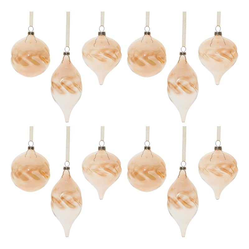 Swirled Glass Christmas Drop Ornaments - 5" - Amber - 12ct