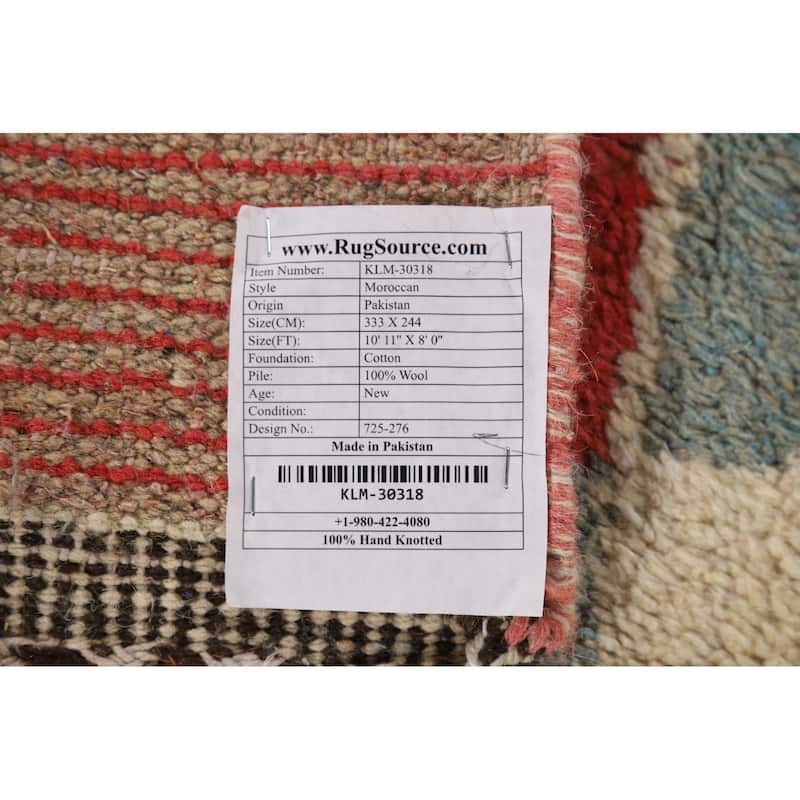 Checkered Moroccan Area Rug Hand-Knotted Wool Carpet - 8'0" x 10'11"