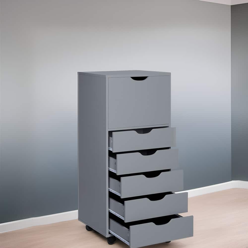 6 Drawer Wooden Dresser, Vertical Storage Cabinet with Makeup and Craft Organizer for Home Office