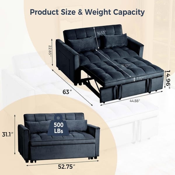 dimension image slide 0 of 3, 3 in 1 Velvet Sofa Bed with Adjustable Backrest