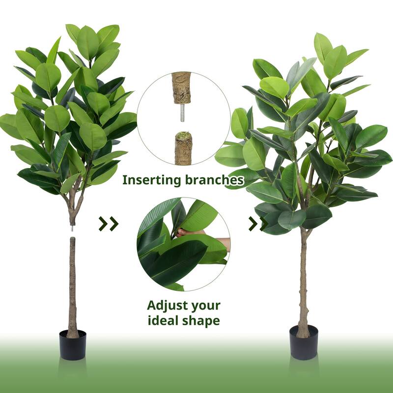 Artificial Rubber Tree 6 Feet with Pot Artificial Plant,Tall Ficus