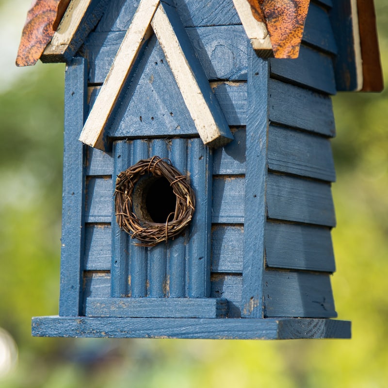 Glitzhome 12"H Retro Distressed Painted Solid Wood Cottage Birdhouse