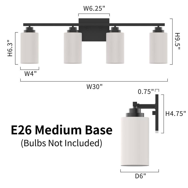 KAWOTI Rive 30" 4-Light Dimmable Vanity Light with Frosted White Glass