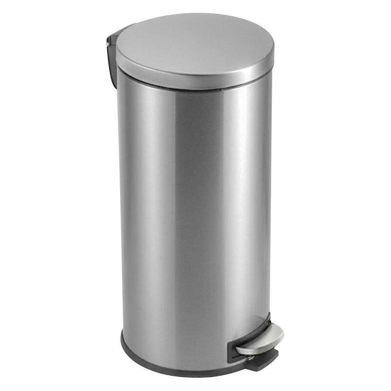 Silver Stainless Steel Round Trash Can with Step Lid and Removable Liner - Silver