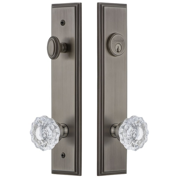 Grandeur CARVER_TP_ESET_238 Carre Solid Brass Tall Plate Single Cylinder Keyed Entry Set with Versailles Crystal Knob and