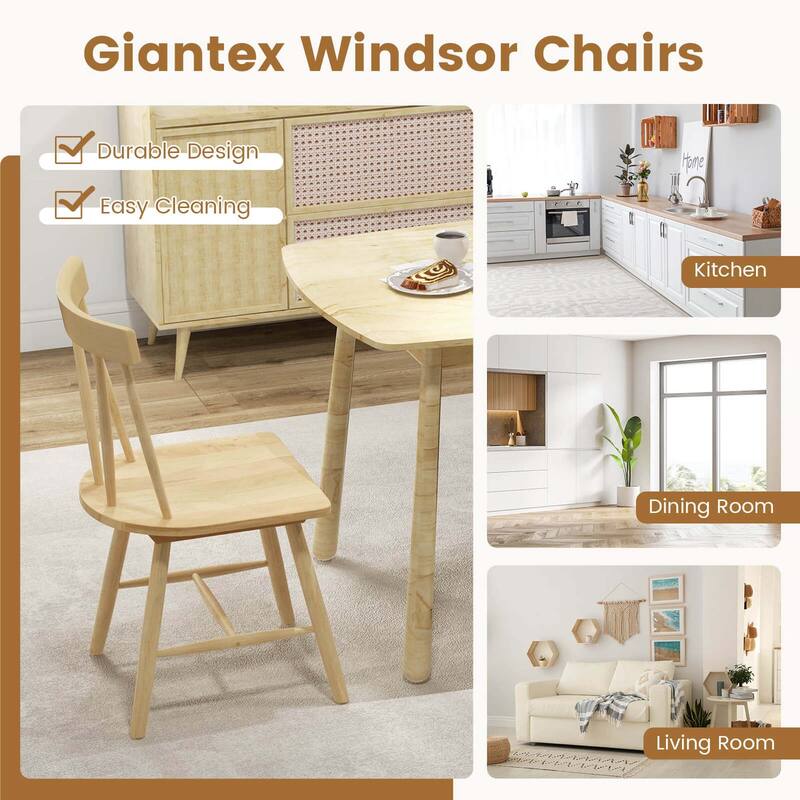 Gymax Set of 4 Dining Chairs Windsor Chairs Wood Armless Chairs w/