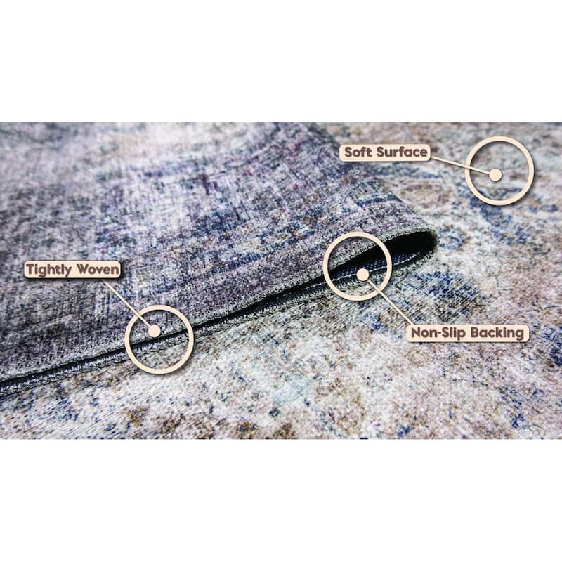 L'Baiet Jasmine Grey Distressed Machine Washable Rug