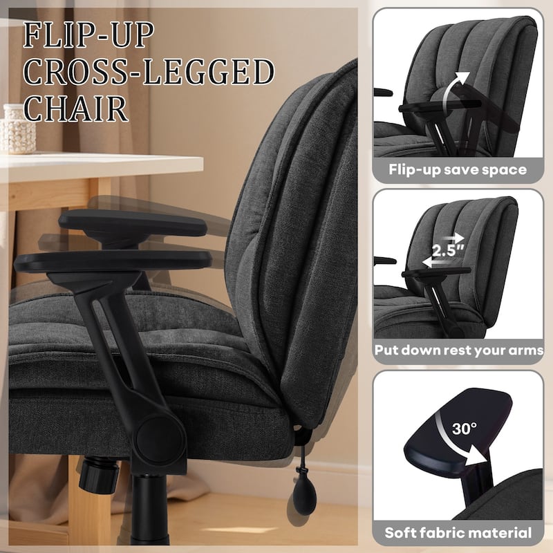 BOSSIN Criss Cross Office Chair with Flip-Up Arms - Wide Seat Desk Chair with Dynamic Airbag Lumbar Support & Wheels