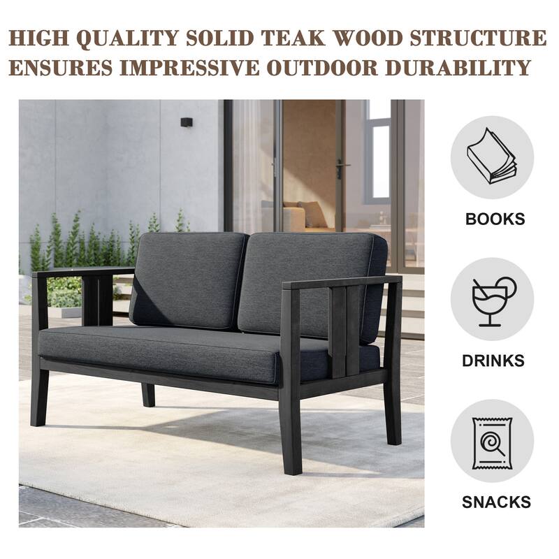 Outdoor Teak Solid Wood Patio Furniture Set Loveseat Armchair Table Collection