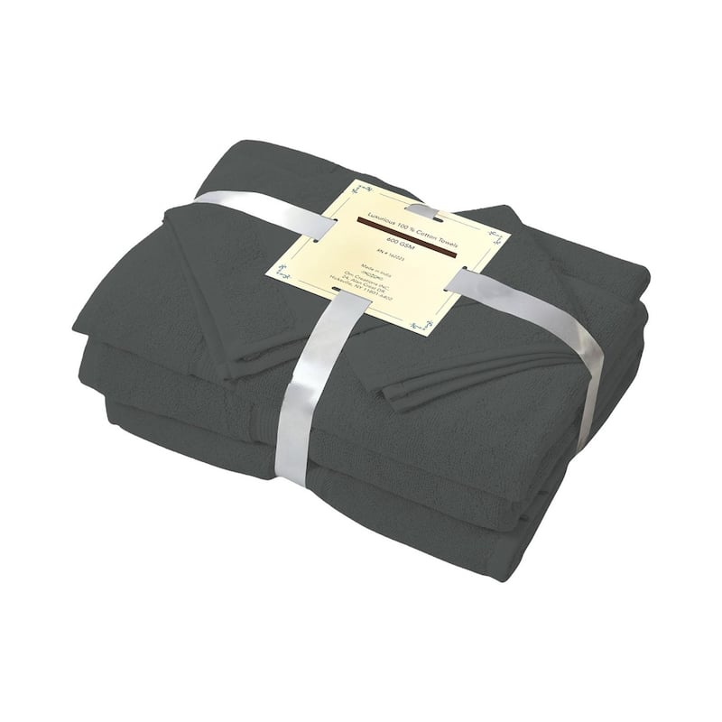 12 Piece Towel Set 600 GSM Long-Staple Combed Cotton Absorbent Bath Towels - Grey