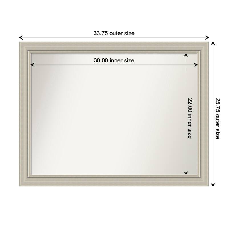 Romano Silver Narrow Framed Non-Beveled Custom Wall Mirror, Bathroom Vanity Mirror - Outer Size: 33.75 x 25.75