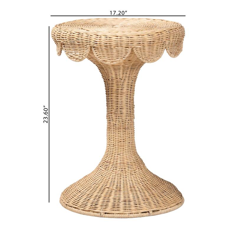 Natala Rattan End Table - Handwoven Wicker Tulip Accent Table, Scalloped Edge Side Table for Living Room