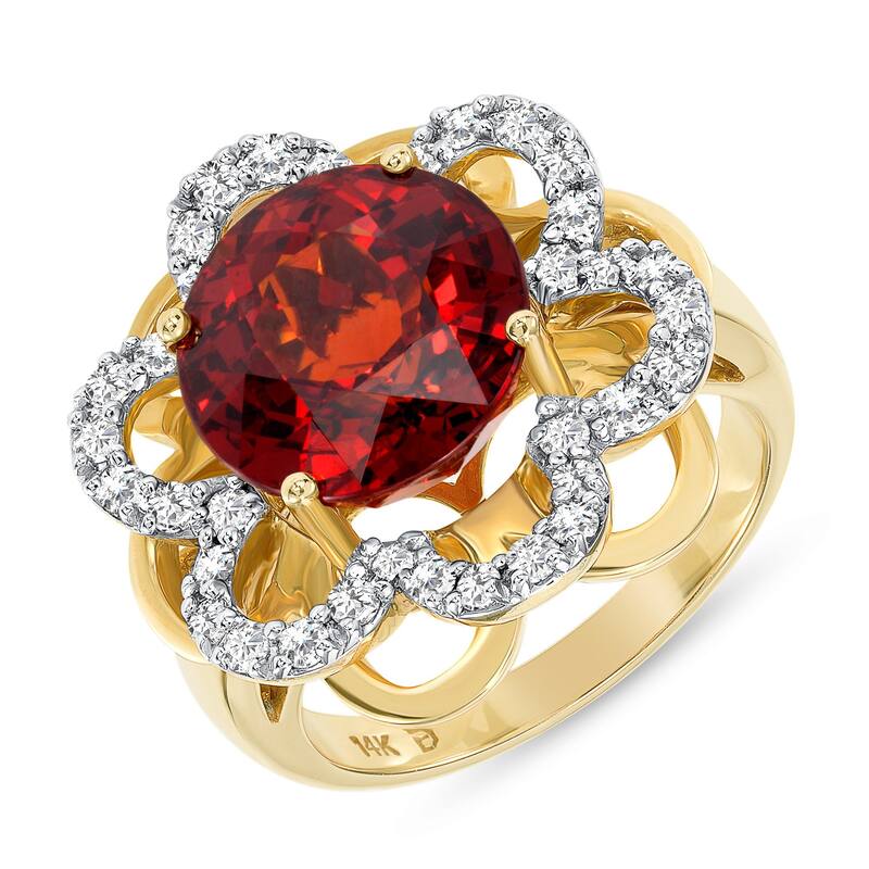 8.14 ct Spessartite Garnet and Diamond Ring in 14k White Gold