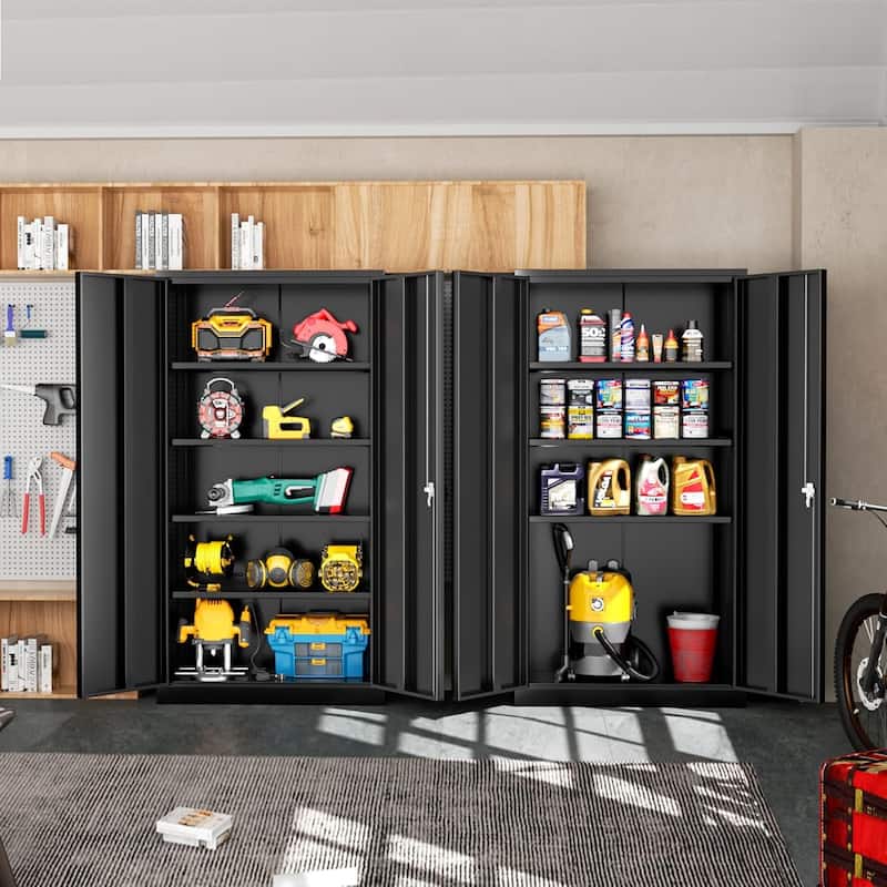 Tall Metal Locker Garage Storage Cabinet with Locking Doors and 4 Adjustable Shelves for Office, Garage, Home, Pantry