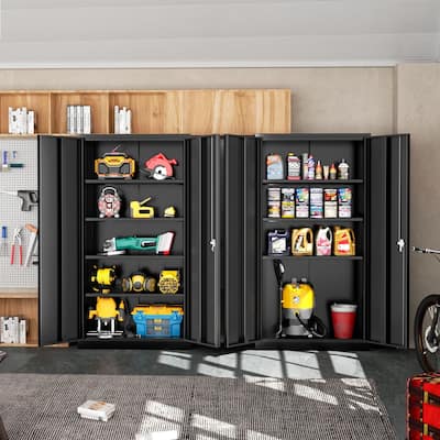 Tall Metal Locker Garage Storage Cabinet with Locking Doors and 4 Adjustable Shelves for Office, Garage, Home, Pantry