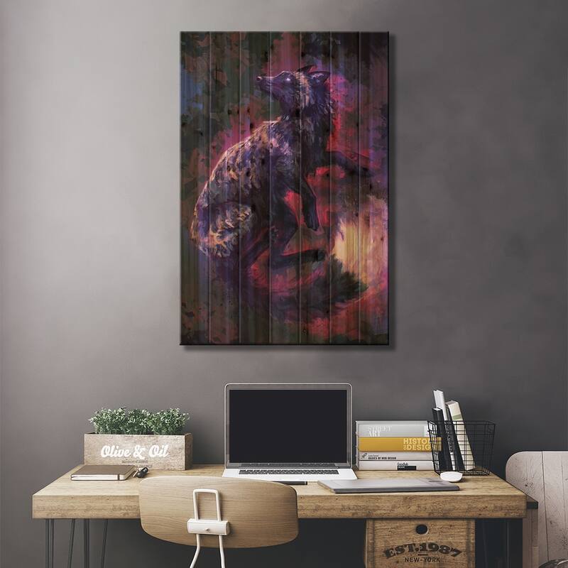 Silver Fox Print On Wood by Louise Goalby - Multi-Color