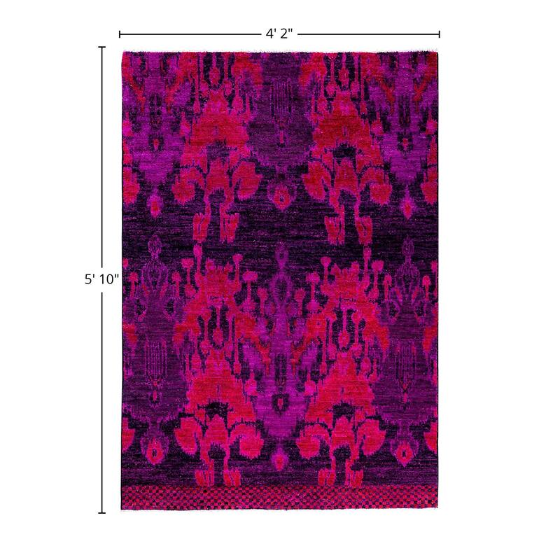 Modern One-of-a-Kind Hand-Knotted Area Rug - Purple, 4' 2" x 5' 10" - 4' 2" x 5' 10"
