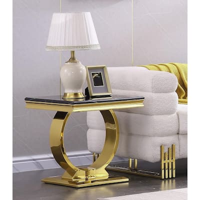 Modern metal End Table with Square Gloss Top and with metal U-shaped base