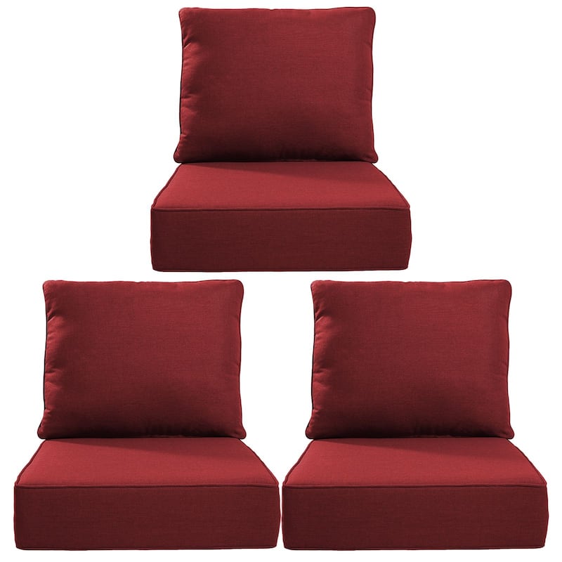 Gymojoy 24"x24"x6" Thick Cushions & Pillows Set - Deep Seat Indoor/Outdoor Water & Fade Resistant - Red - Three Sets