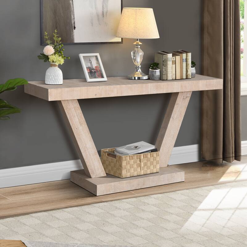 Vintage Industrial Console Table for Living Room Office, Rectangular Wood Sofa Table with Distressed Wood Finish