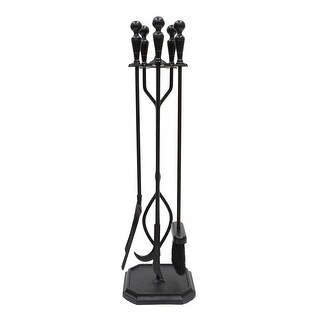 Achla Designs Plymouth Set of 4 Fireplace Tools w/Rectangular Base, 29.5 Inch Tall, Black