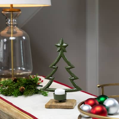 Winter Tree with Star Topper Metal Christmas Tealight Holder - 9.5"