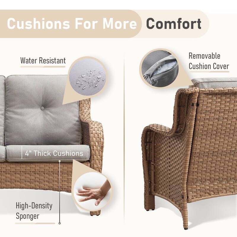 Outdoor Sofa Chair with Coffee Table and Ottoman