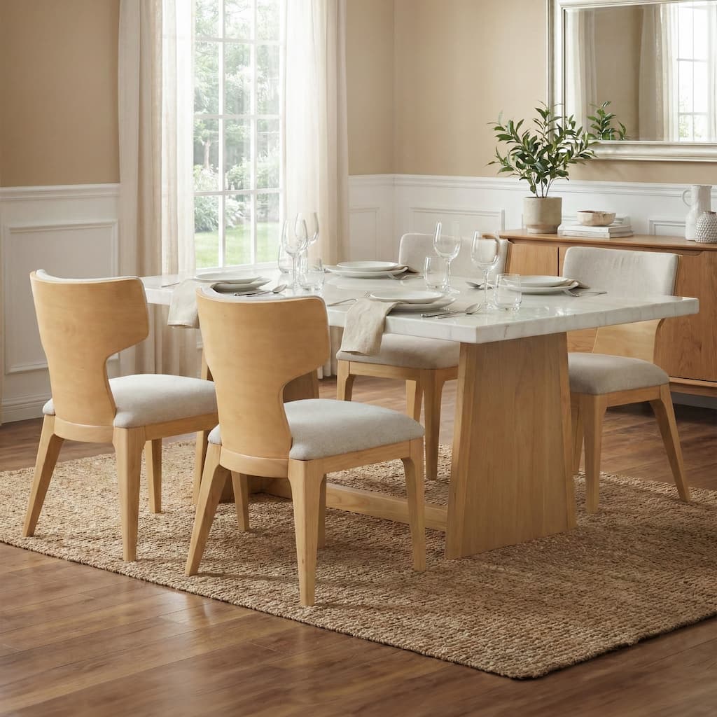Furniture of America Wayley Modern 5-Piece Solid Wood Genuine Marble Top Dining Table Set