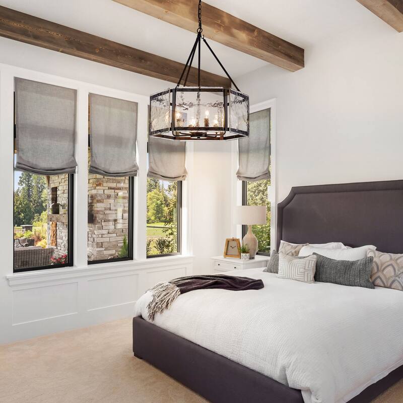 Black/Gold Glass Drum Chandeliers for Dining Room Living Room Entryway - W24.02"