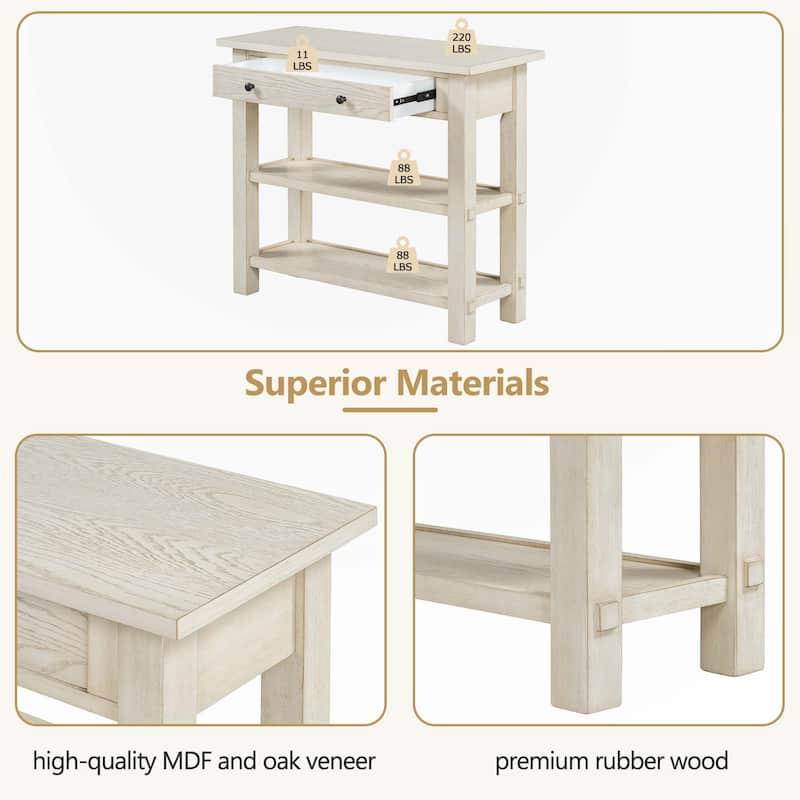 Retro Console Table with Drawer and Shelves for Entryway