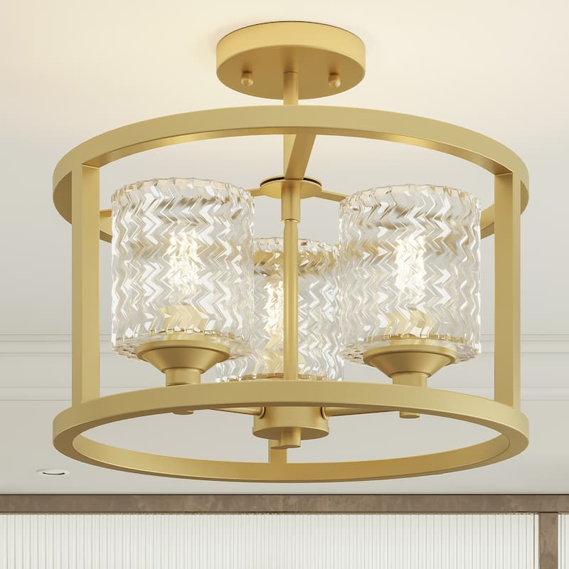 Acroma 3-light Modern Drum Flush Mount Ceiling Lighting - N/A - MutedBrass（Set of 1）