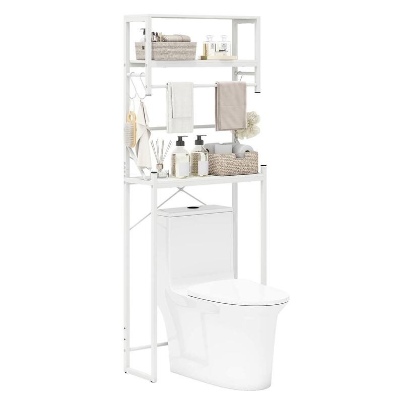 Costway 3-Tier Over the Toilet Storage Rack with Towel Holder Hooks & - See Details - White - See Details