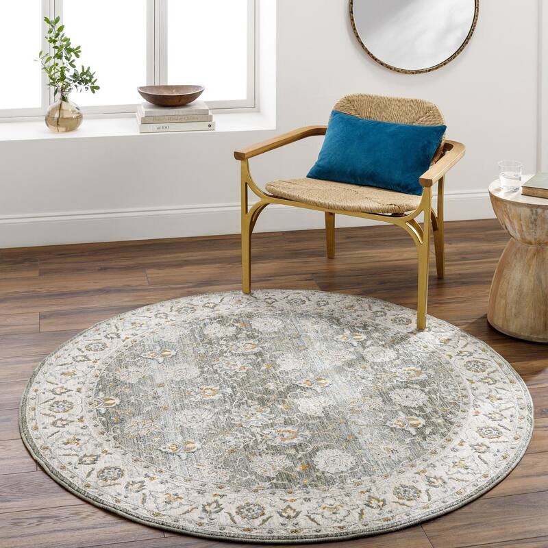 Livabliss Dresden Transitional Area Rug - 7'10" x 7'10" Round - Charcoal/Blue - Round