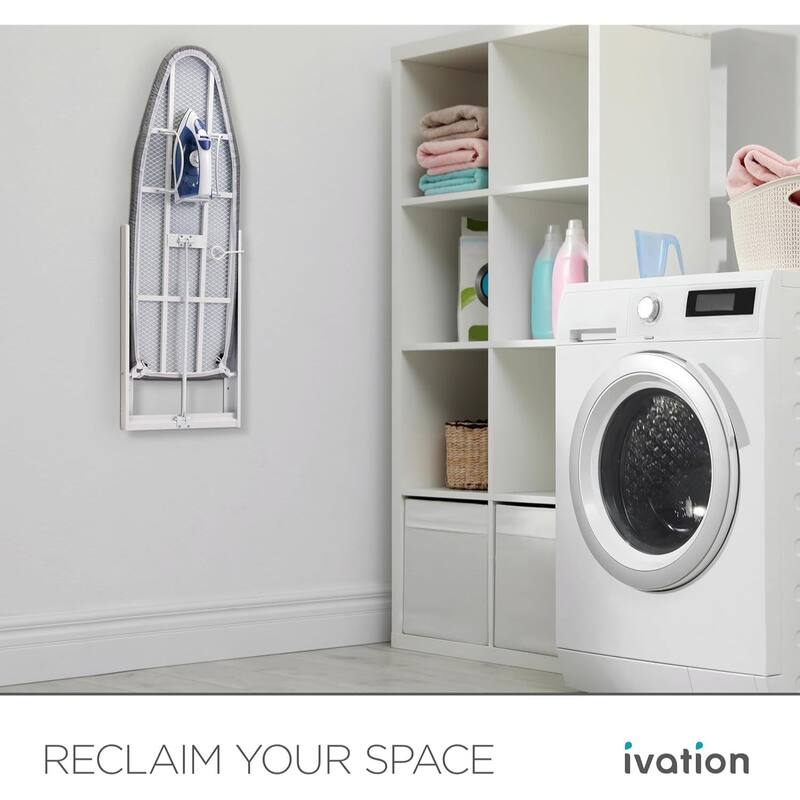 Ivation Wall-Mounted Ironing Board, Foldable Iron Board with Iron Holder, Space Saving Design