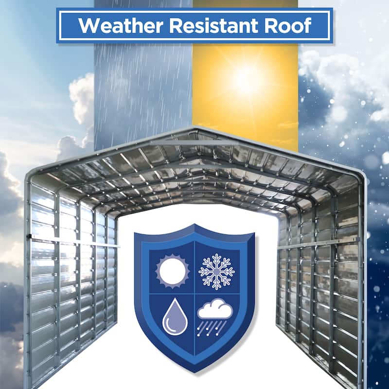 ALEKO Galvanized Steel Carport Canopy Shelter with Sidewalls 12 x 28 feet Grey