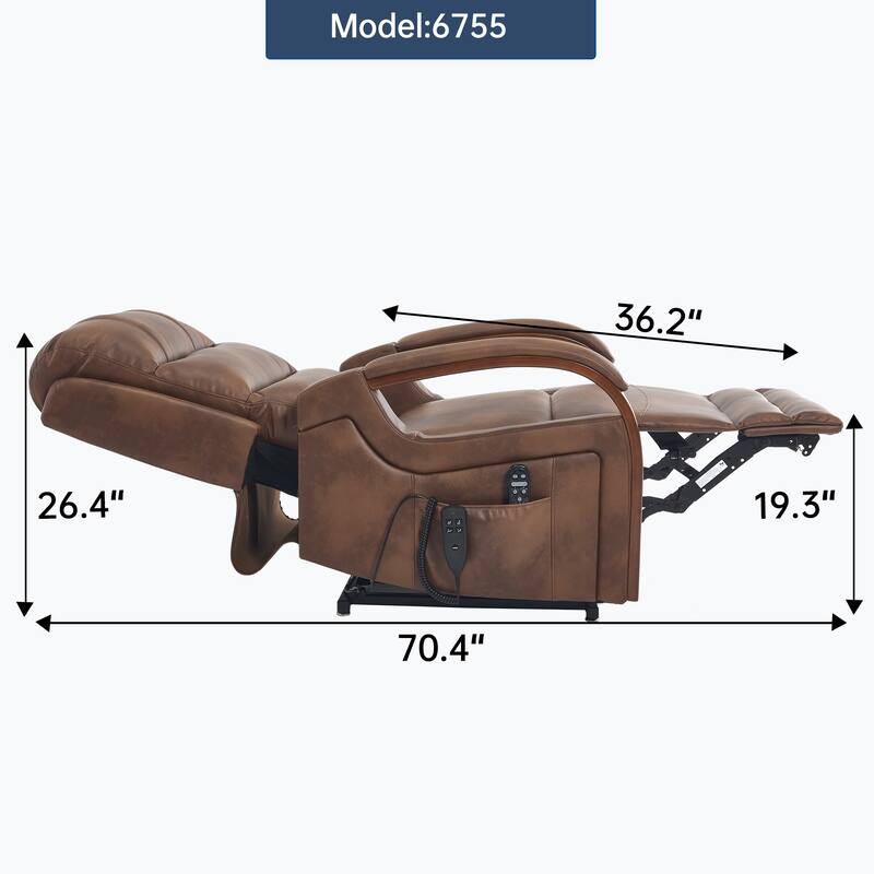Power Leatheraire Lift Recliner Chair Dual Motor Infinite Position Up to 350 LBS with Solid Wood Armrests