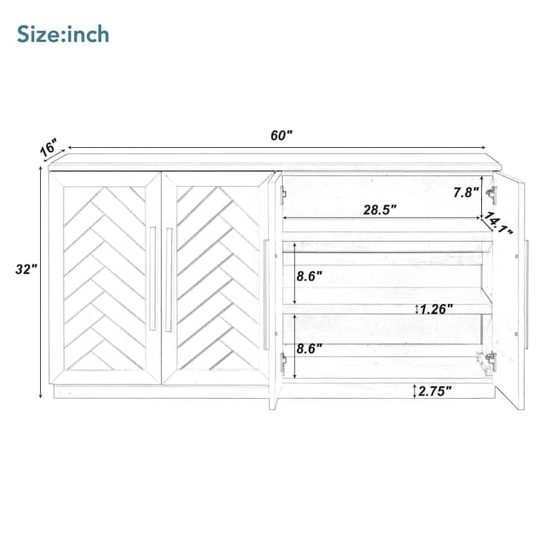 Sideboard with 4 Doors Large Storage Space - White