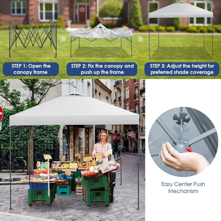 10 x 10 Feet Foldable Outdoor Instant Pop-up Canopy with Carry Bag - 10 x 10 x 6.3-9.4 ft