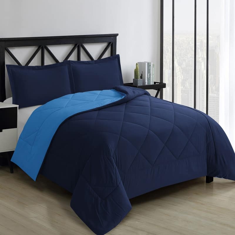 Swift Home Reversible Down Alternative Microfiber Bedding Comforter Set - Navy/Blue - King