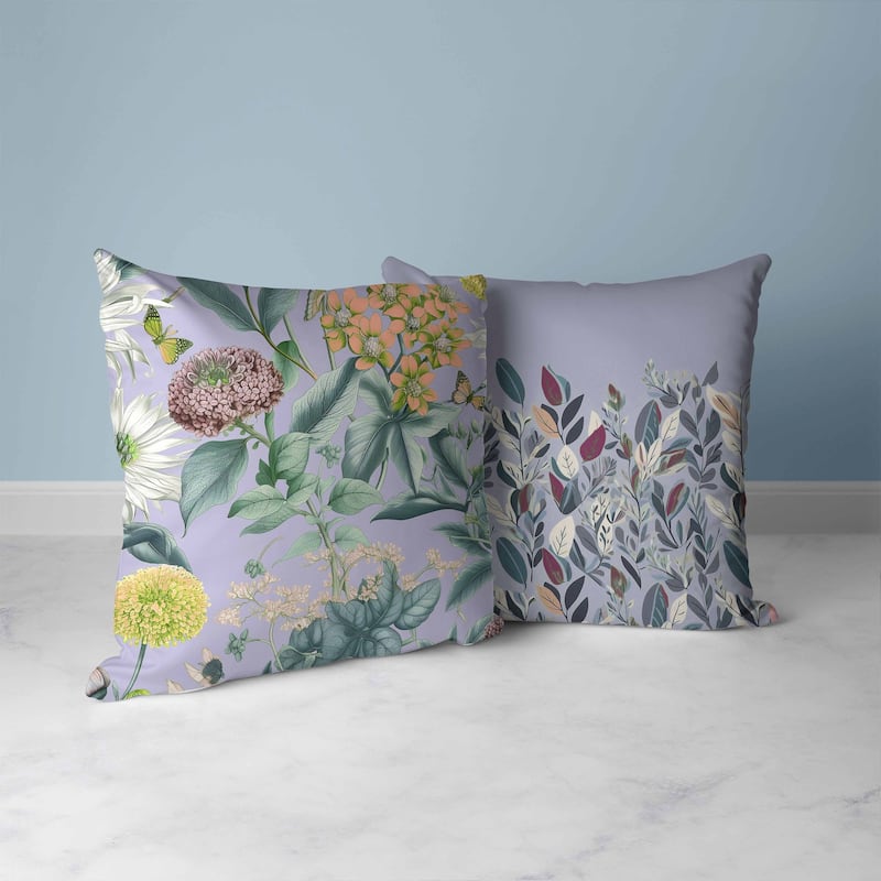 Garden Gracefulness Faux Suede Reversible Throw Pillow Lavender and Peach