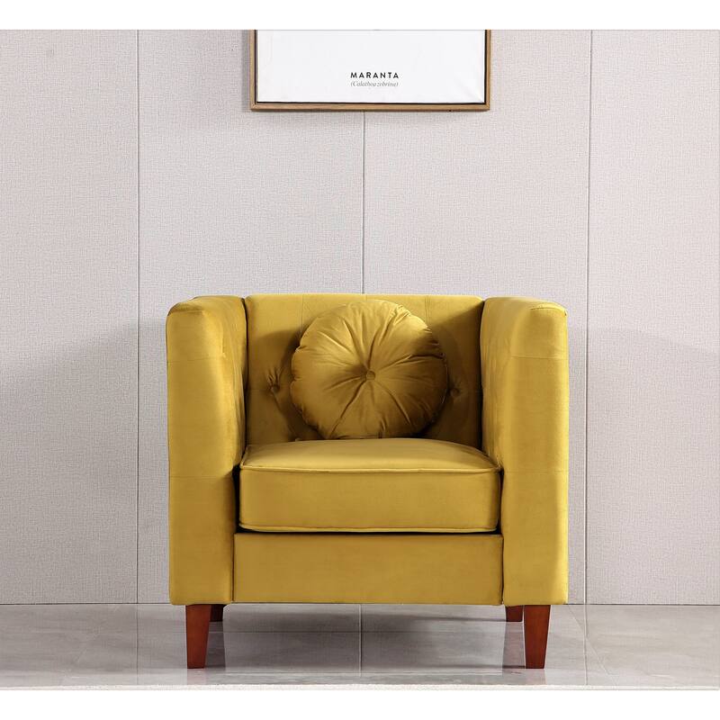 US PRIDE FURNITURE Velvet Classic Chesterfield Chair with Wood legs